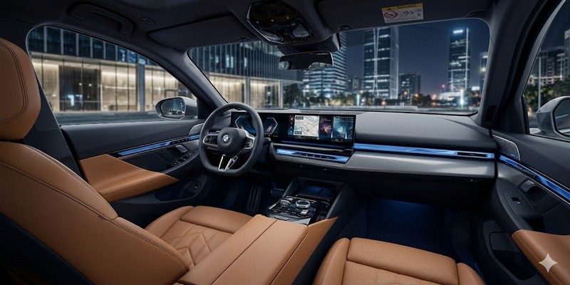 Bức ảnh góc rộng tập trung vào khoang lái của BMW 5 Series mới.